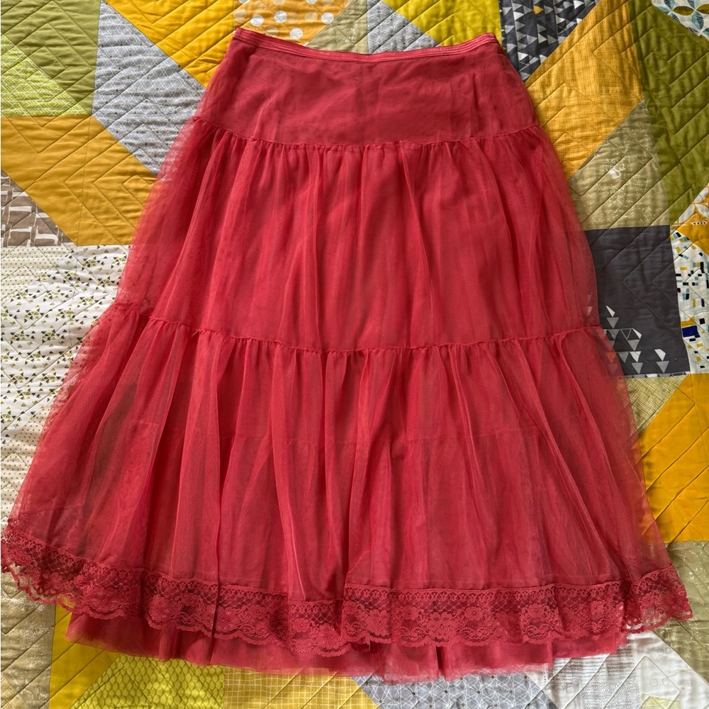 Free People Pink Tiered A-Line Midi Skirt